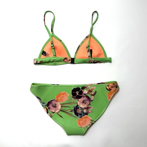 Triangl Neoprene Bikini Swimsuit Kelly Green Floral 2pc Bathing Suit S/M And Bag - Picture 2 of 16